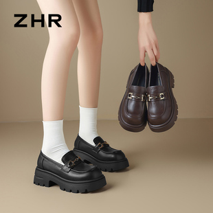 ZHR则则厚底6cm乐福鞋单鞋女2025爆款高跟小皮鞋学院女鞋KN187