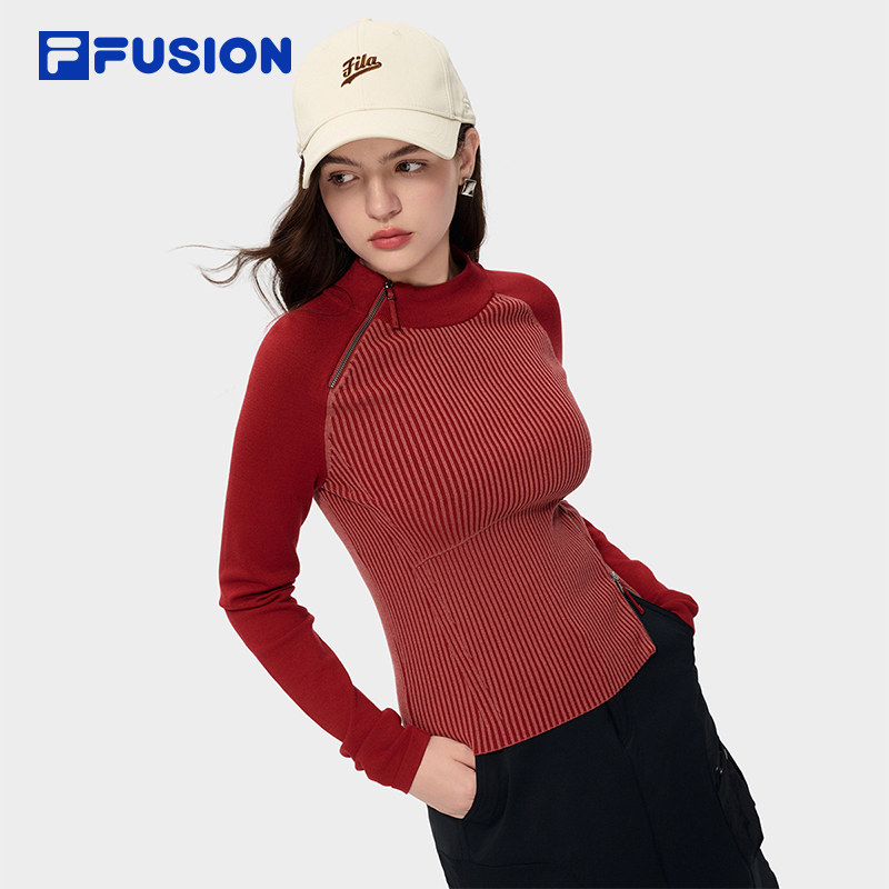 FILA FUSION斐乐潮牌女子编织衫2026春套头毛衣T11W613404F