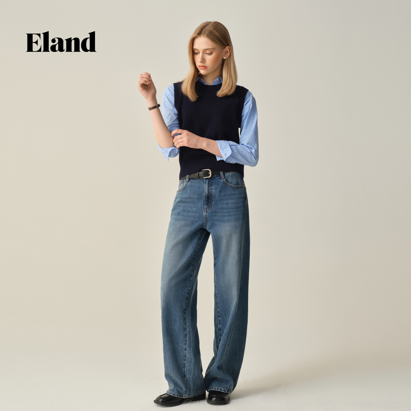 Eland马夹女休闲无袖针织套头毛衣上衣2025秋季新款