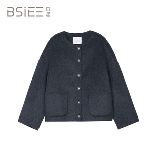 BSiEE本涩简约小香风两口袋圆领短款大衣外套F1019Y03