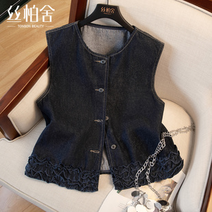 丝柏舍宽松款马夹2025秋装女装圆领单排扣水洗牛仔叠穿马甲