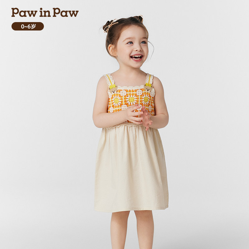 PawinPaw卡通小熊童装女宝宝吊带洋装撞色拼接连衣裙PCOWF2683E