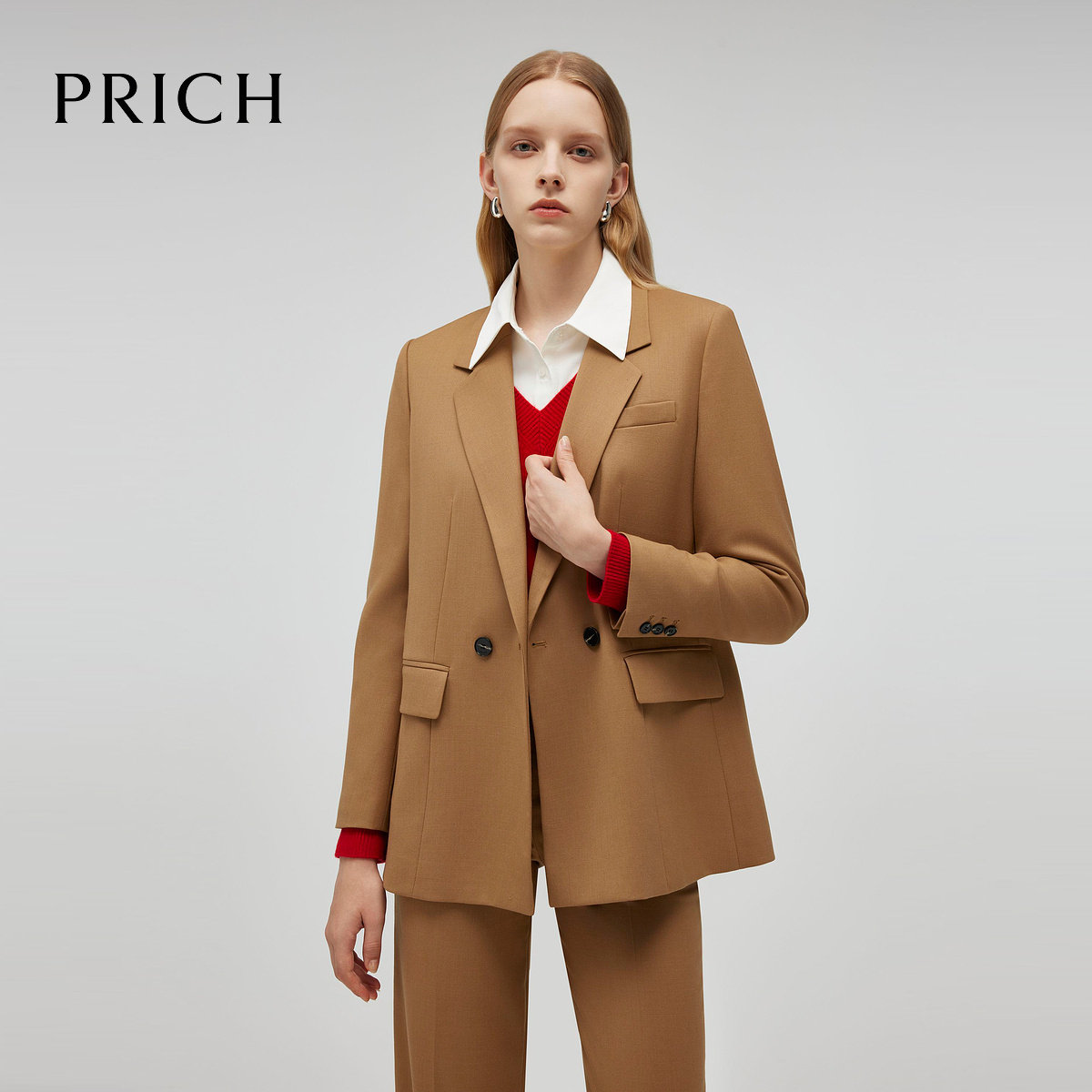 【美丽诺羊毛】PRICH时尚两粒扣西装2024秋冬外套女PRJKE4901A
