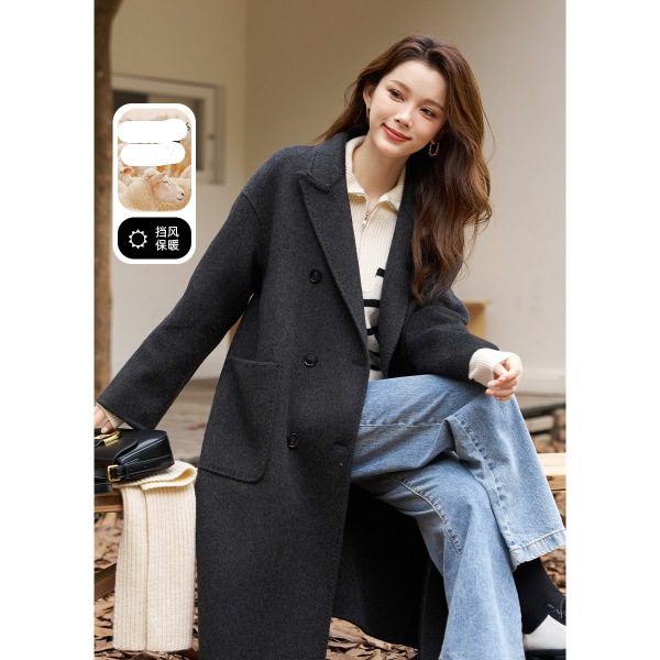 dme德玛纳冬简约翻领气质双排扣厚外套大衣女FJ539420832005