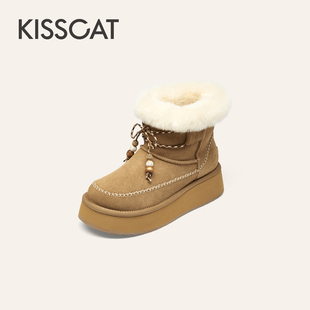 KISSCAT接吻猫[摩洛哥]厚底雪地靴25冬毛绒雪地靴KA65793-50
