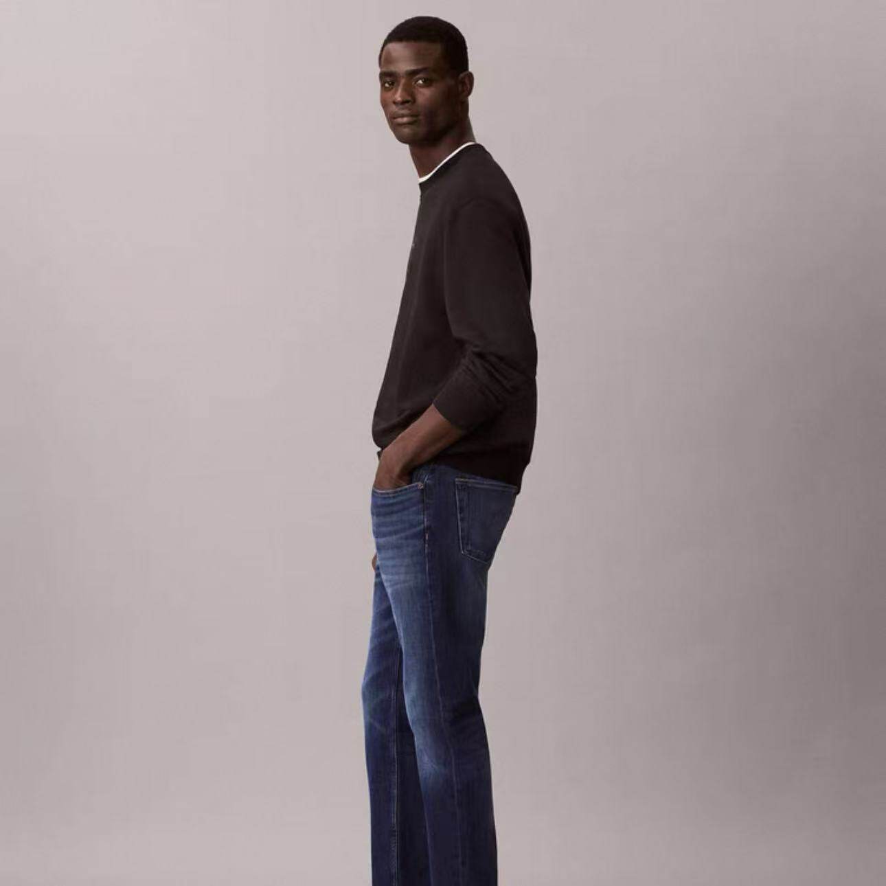 CK Jeans25秋冬新款男士经典休闲通勤合体楔形锥形微弹洗水牛仔裤