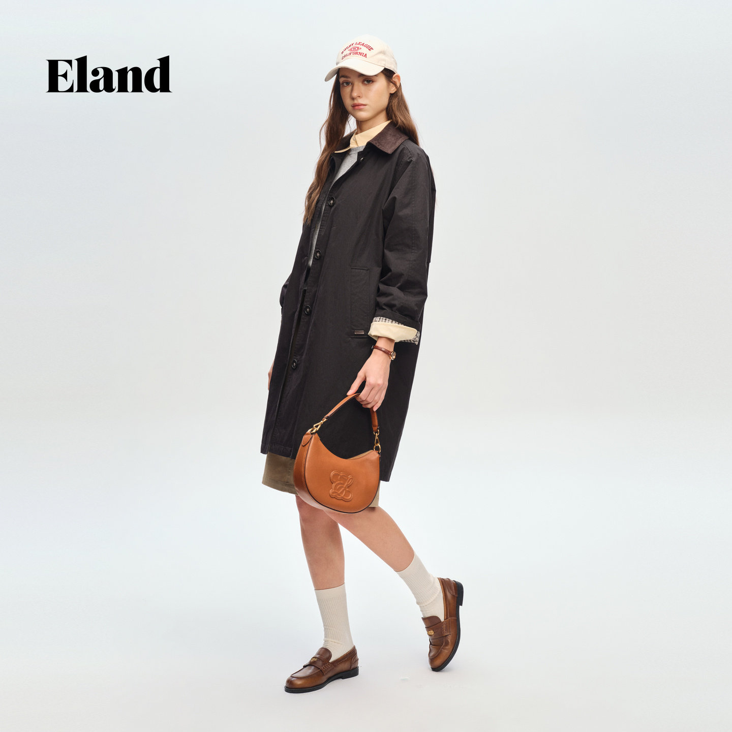 Eland棉衣女气质通勤长款 棉服外套EEJPG11B52