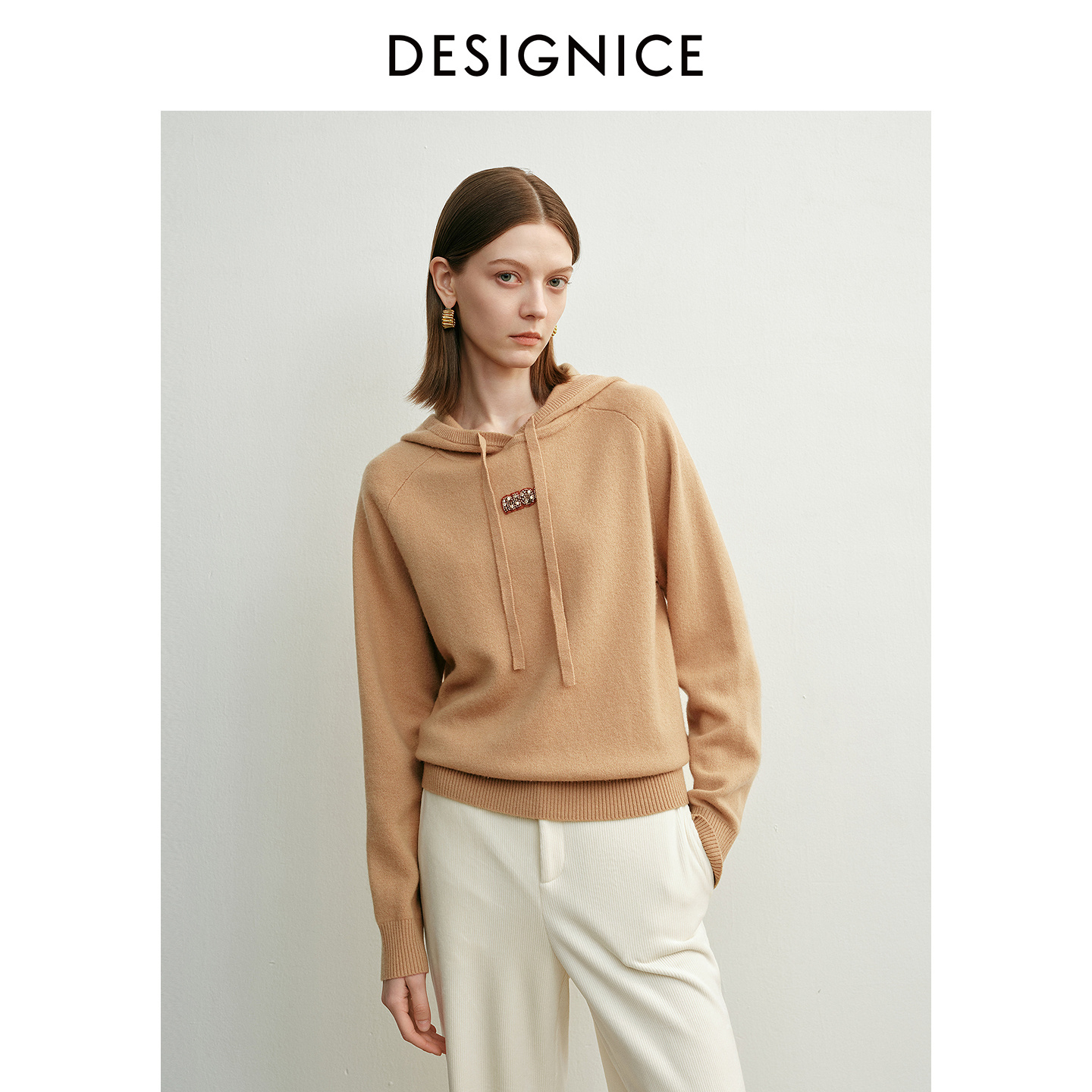 迪赛尼斯 宽松休闲连帽长袖 针织衫女