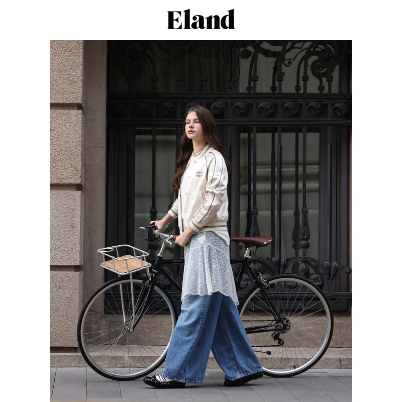 Eland短外套女学院风束腰显瘦短款夹克2025春季EEJAF23M03