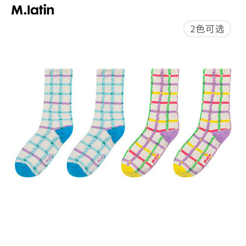 马拉丁24夏女大童精梳棉亲肤中筒袜12431W220S