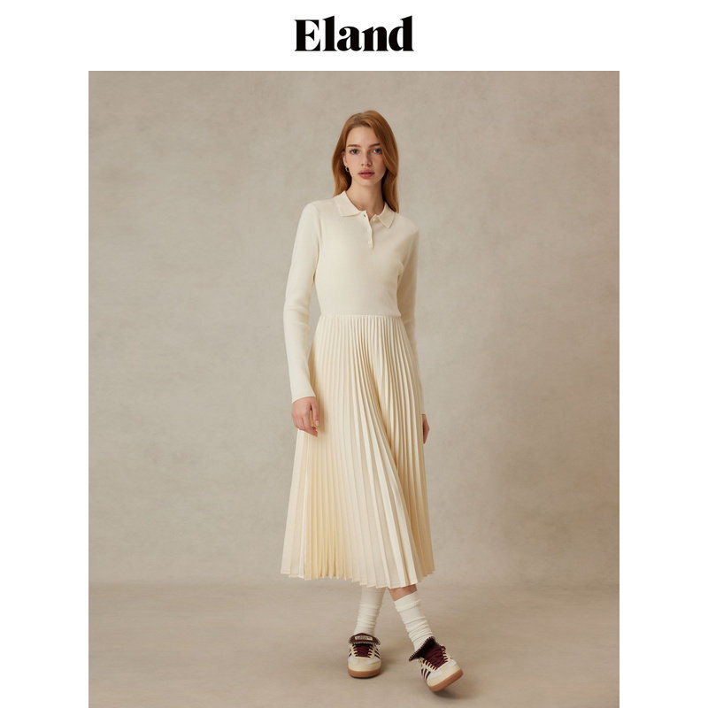 Eland连衣裙女柔软舒适长袖通勤裙子25春季
