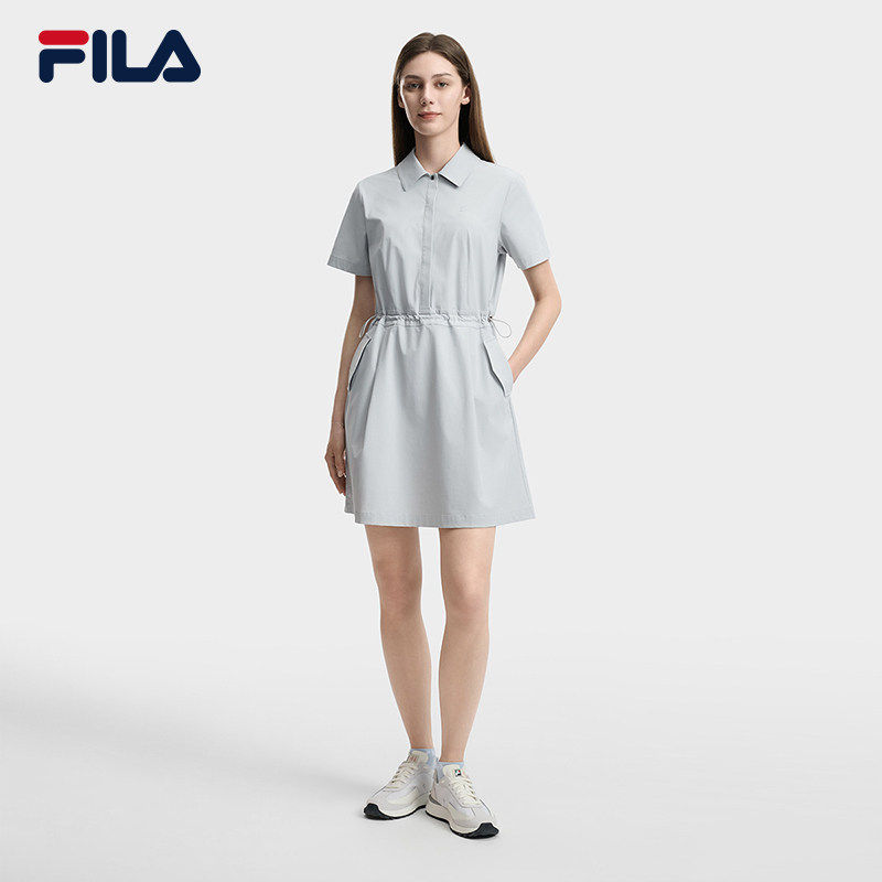 FILA Fila官方女子梭织洋装2026夏舒适凉感收腰衬衫裙F11W623316F
