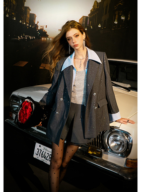 CHICHY老钱风假两件衬衫领灰色西装CC2N003253（不含裤子）