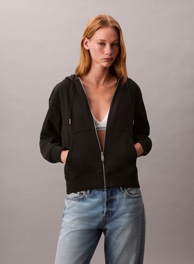 CK Jeans25秋季女士美式休闲运动风刺绣连帽开衫卫衣47B237G