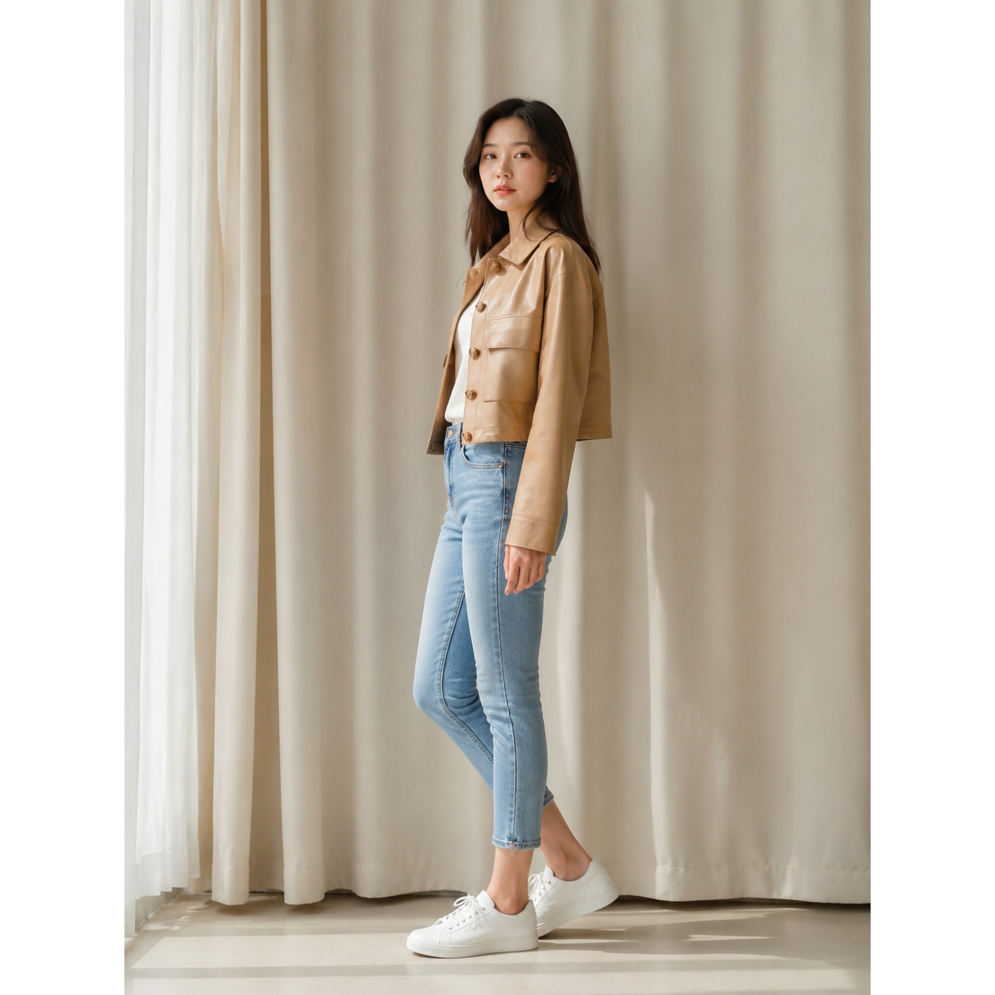 玖姿短款翻领真皮皮衣女 气质通勤温柔夹克JYFC01109