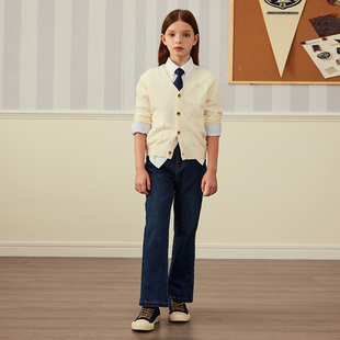 eland kids童装男女童针织衫24年绵羊毛V领开衫EKCKE4913D