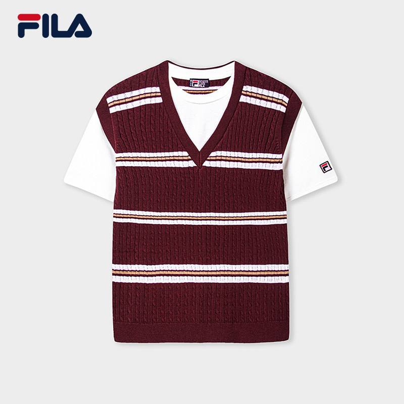 FILA 斐乐官方女子编织衫2026秋新款假两件短袖上衣F11W638416F