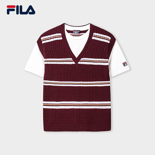 FILA 斐乐官方女子编织衫2026秋新款假两件短袖上衣F11W638416F