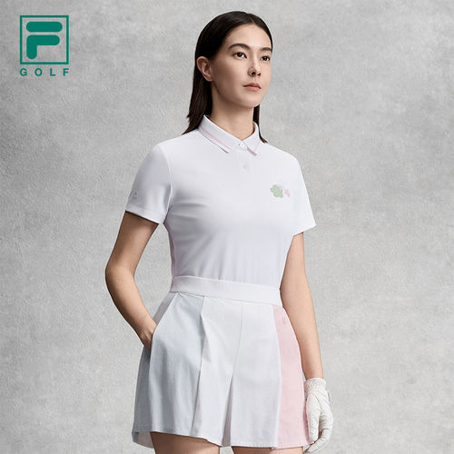 FILA 斐乐女针织短袖POLO衫26新款高尔夫运动基础上衣A11W625144F
