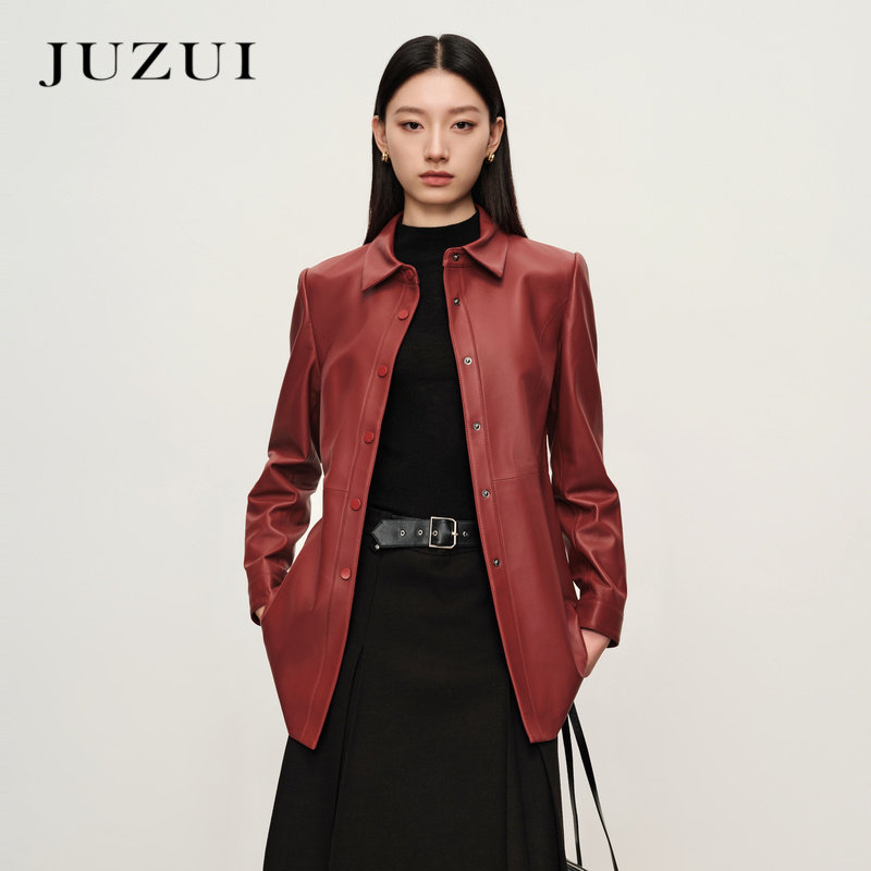 玖姿女士直筒宽松皮衣JLEQ01127