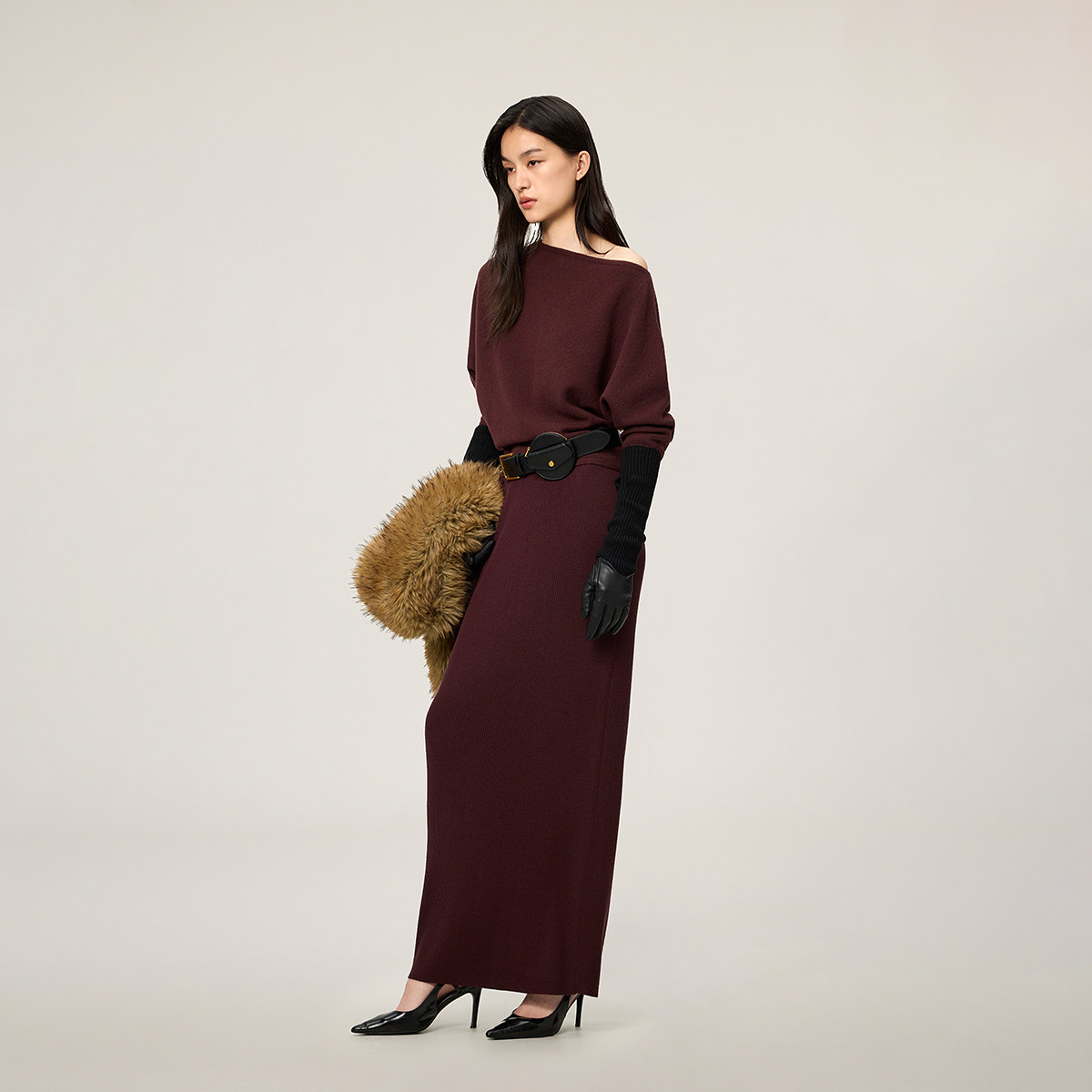 【Woolmark认证】OCHIRLY欧时力纯羊毛直筒毛织半身裙长裙2025冬*