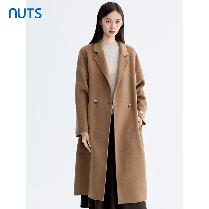 NUTS那时商场同款冬季时尚纯色长袖手工呢料长外套女5491502A1