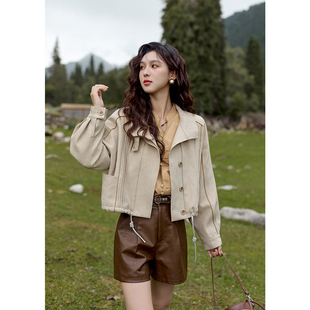 谜秀秋款立领短款休闲夹克外套女MXD41W0403