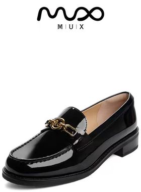 MUX迈思2024秋季复古英伦风马鞍扣乐福鞋圆头超轻底女鞋82123
