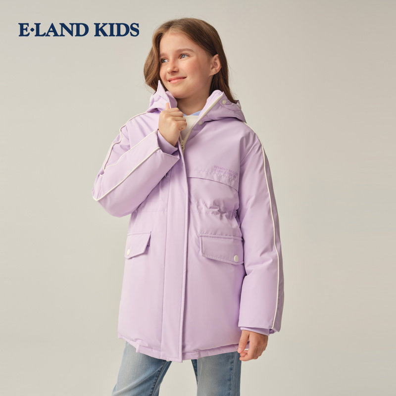 eland kids衣恋童装女童羽绒服25冬新品连帽外套EKJDF4V25K