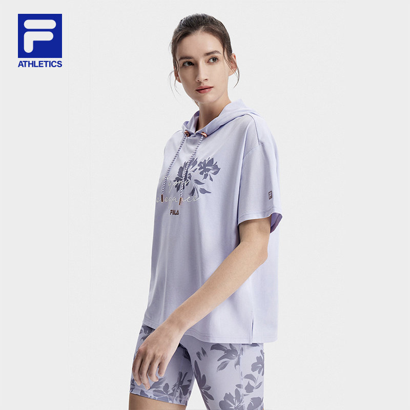 FILA 斐乐女子短袖T恤衫夏宽松连帽上衣针织短袖衫A61W521118A