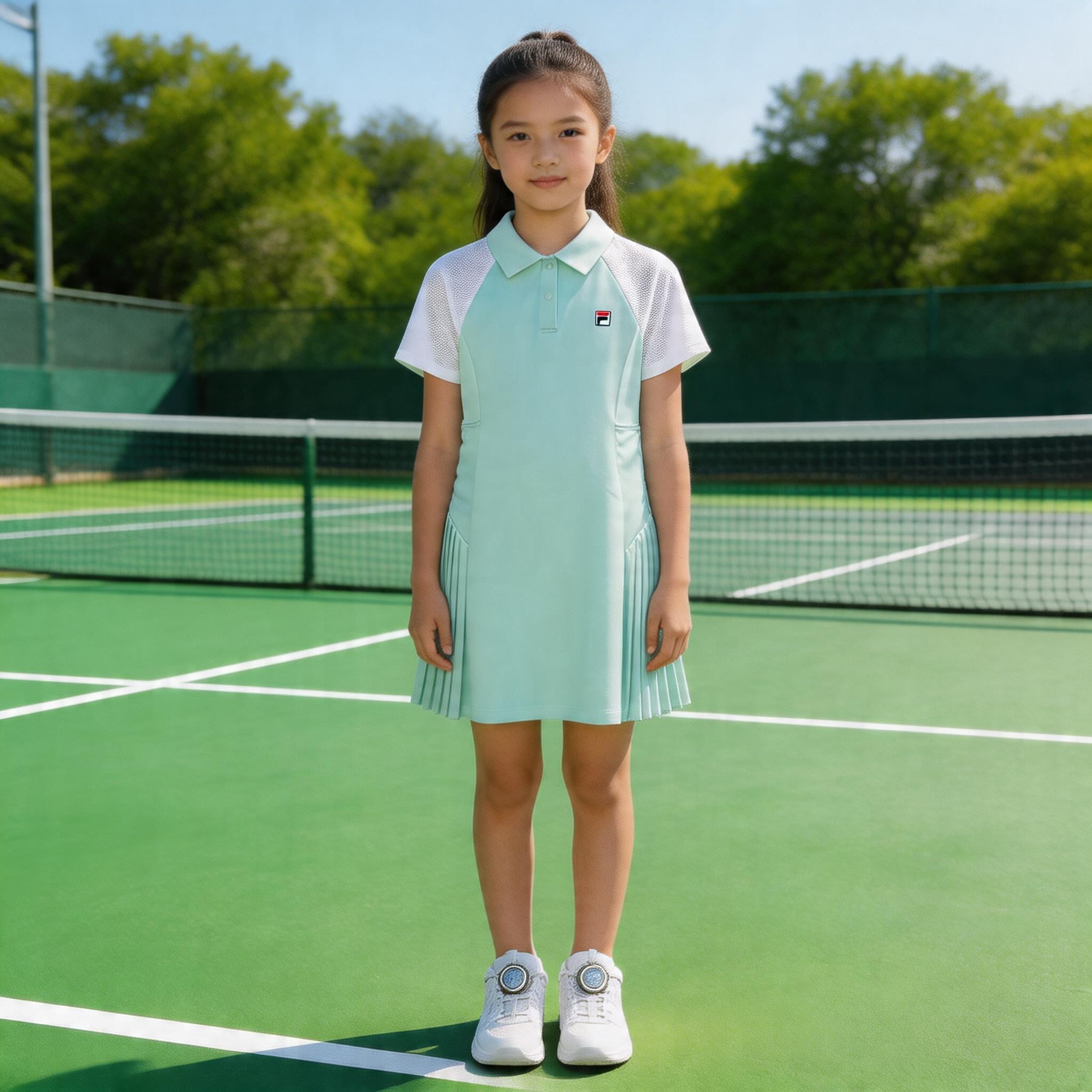 斐乐儿童连衣裙女夏季短袖拼接百褶裙透气舒适polo裙K12G623301