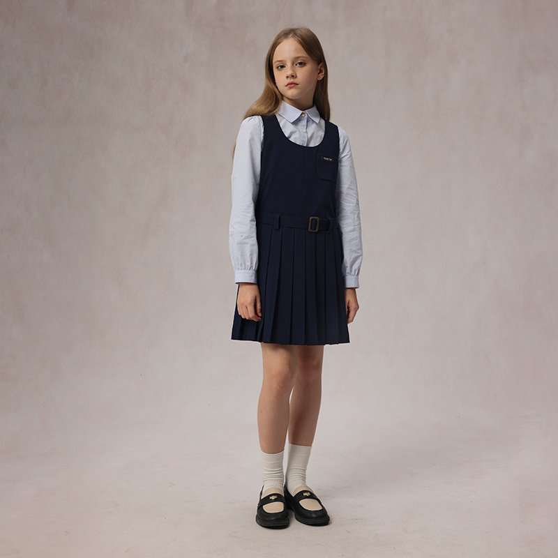 eland kids衣恋童装女童 学院风格纹连衣裙