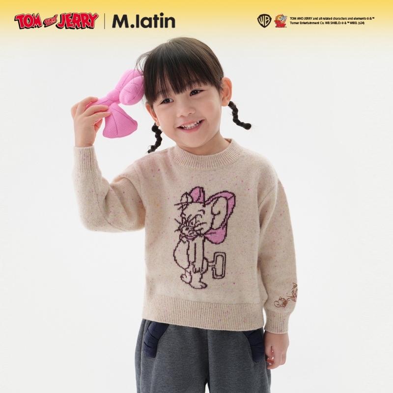 马拉丁童装儿童毛衣24冬女小童蝴蝶结圆领毛衣224919312L