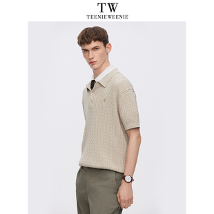 TeenieWeenie小熊男装2024春季短袖毛针织衫翻领T恤TNKW2412B4D