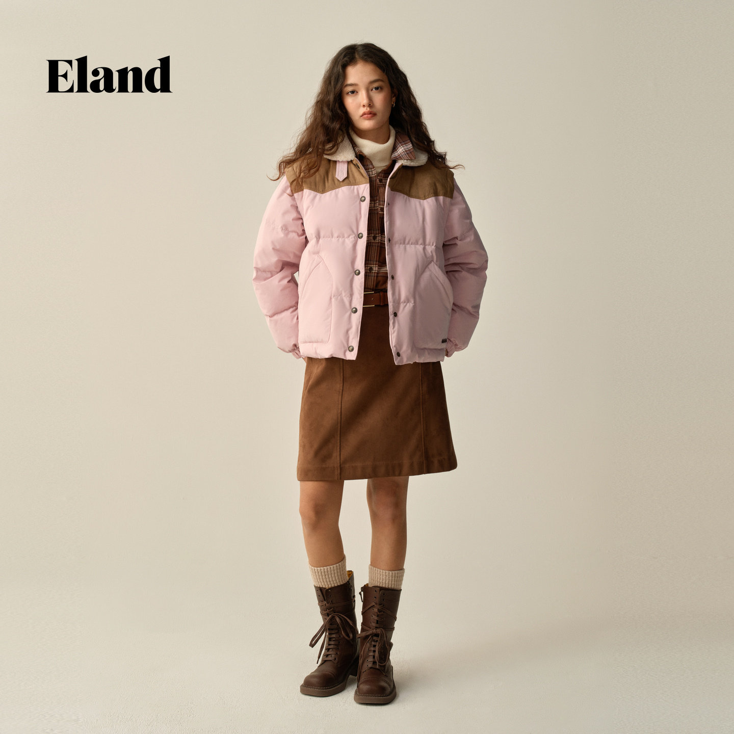 Eland羽绒服女加厚保暖毛领短款外套2025冬季新款EEJDF4VM07