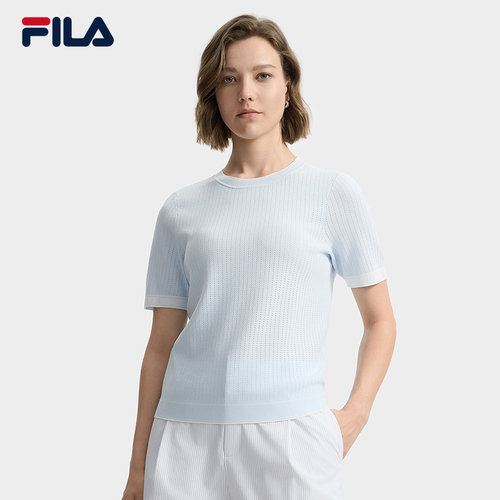 FILA Emerald斐乐女子编织衫2025秋新款短袖基础上衣F11W534406F