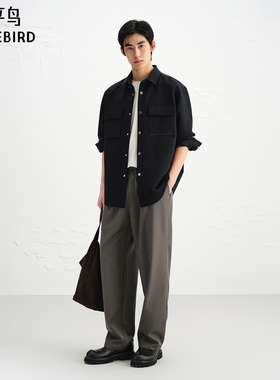【商场同款】太平鸟男装黑色工装衬衣长袖四面弹衬衫男B1CHF3325M
