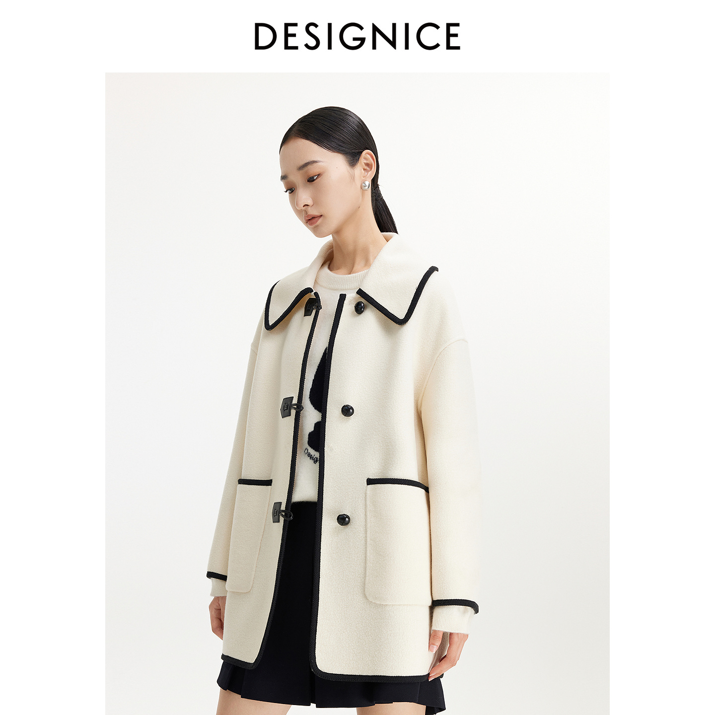 迪赛尼斯 通勤气质复古撞色 大衣长袖 外套女