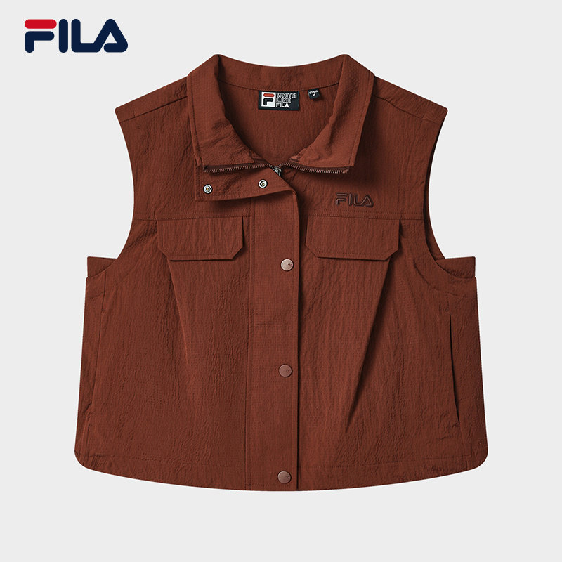 FILA 斐乐女士梭织马甲2025秋新款宽松翻领无袖上衣F11W538704F