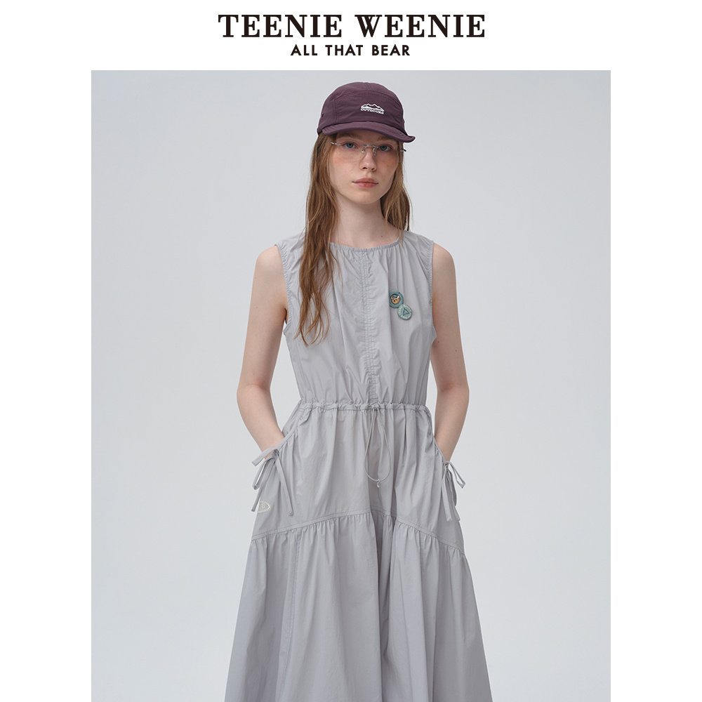 TeenieWeenie小熊女装白色连衣裙2025夏款工装风户外无袖弹力裙子