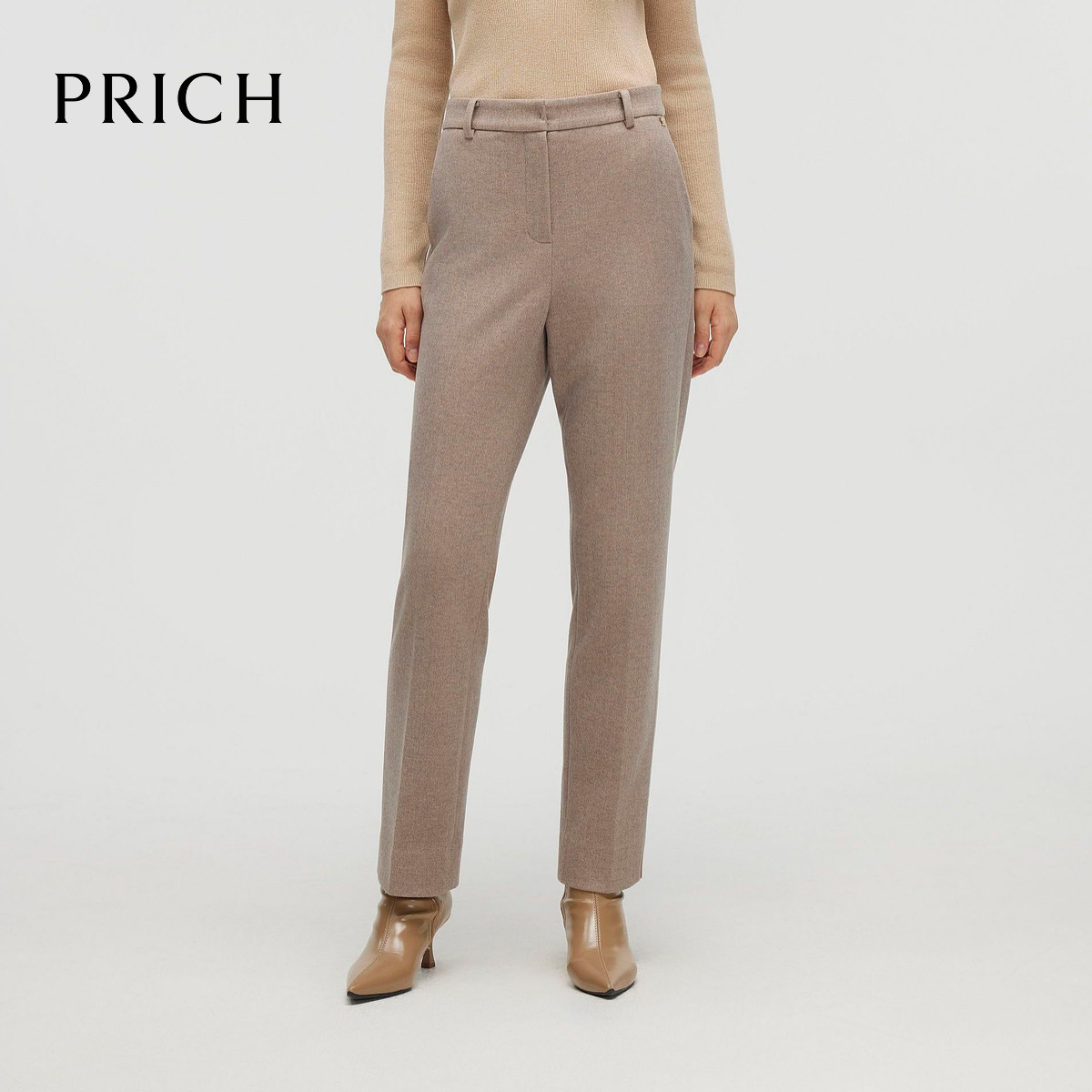 PRICH设计感金属logo休闲裤2024秋冬人字呢小脚裤女PRTCE4V01M