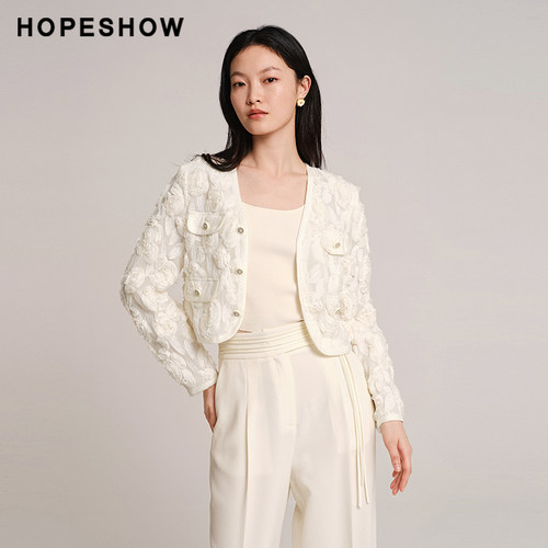 红袖HOPESHOW香风玫瑰花短外套秋季女设计感上衣