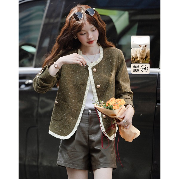 dme德玛纳花边拼接圆领小香风西服短款女西装外套M540320448701
