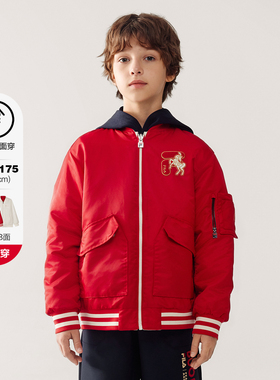 FILA斐乐儿童棉服双面穿2026年春季男童红色外套新年款K12B614906