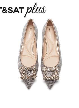 星期六烫钻方跟尖头浅口单鞋仙女气质风SSE1111142