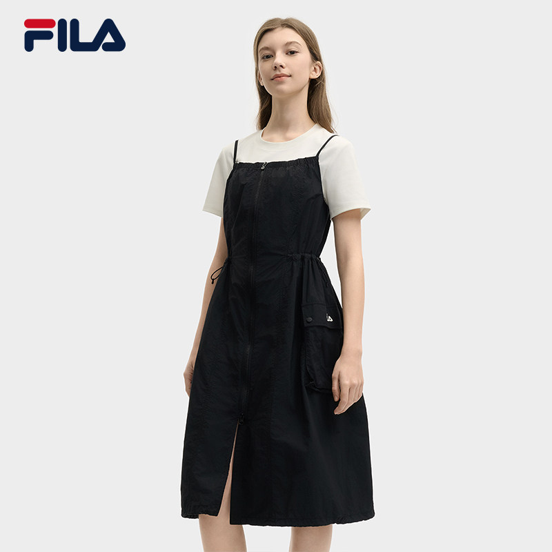 FILA 斐乐女子梭织连衣裙2025夏时尚休闲吊带裙F11W529304F