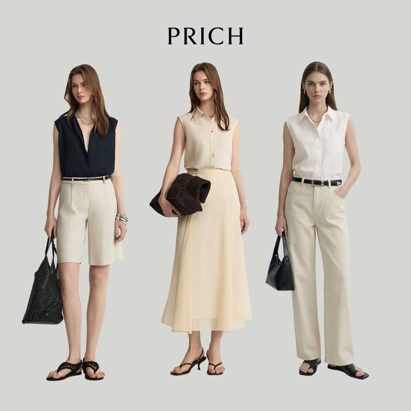 【莱赛尔+亚麻】PRICH简约职场优雅纯色无袖衬衫2026夏上衣女图片