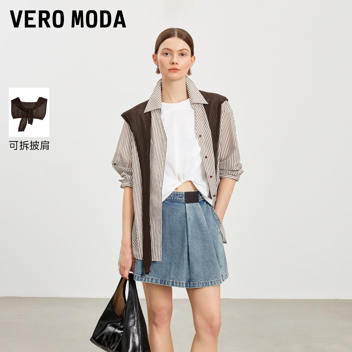 Vero Moda衬衫女2026秋季新款含披肩撞色条纹两穿袖上衣326331001