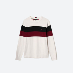 TOMMY HILFIGER/汤米希尔费格拼色绣标圆领套头男士针织衫MW28031