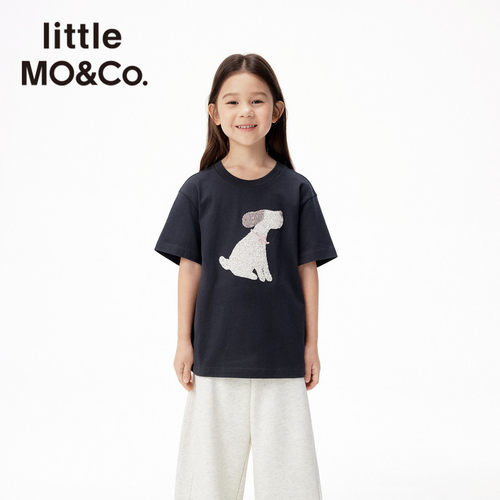 抑菌亲子 little moco童装26秋男女童绣小狗短袖t恤KBF3TEET07